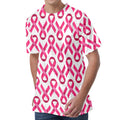 Pink And White Breast Cancer Print Men's Velvet T-Shirt