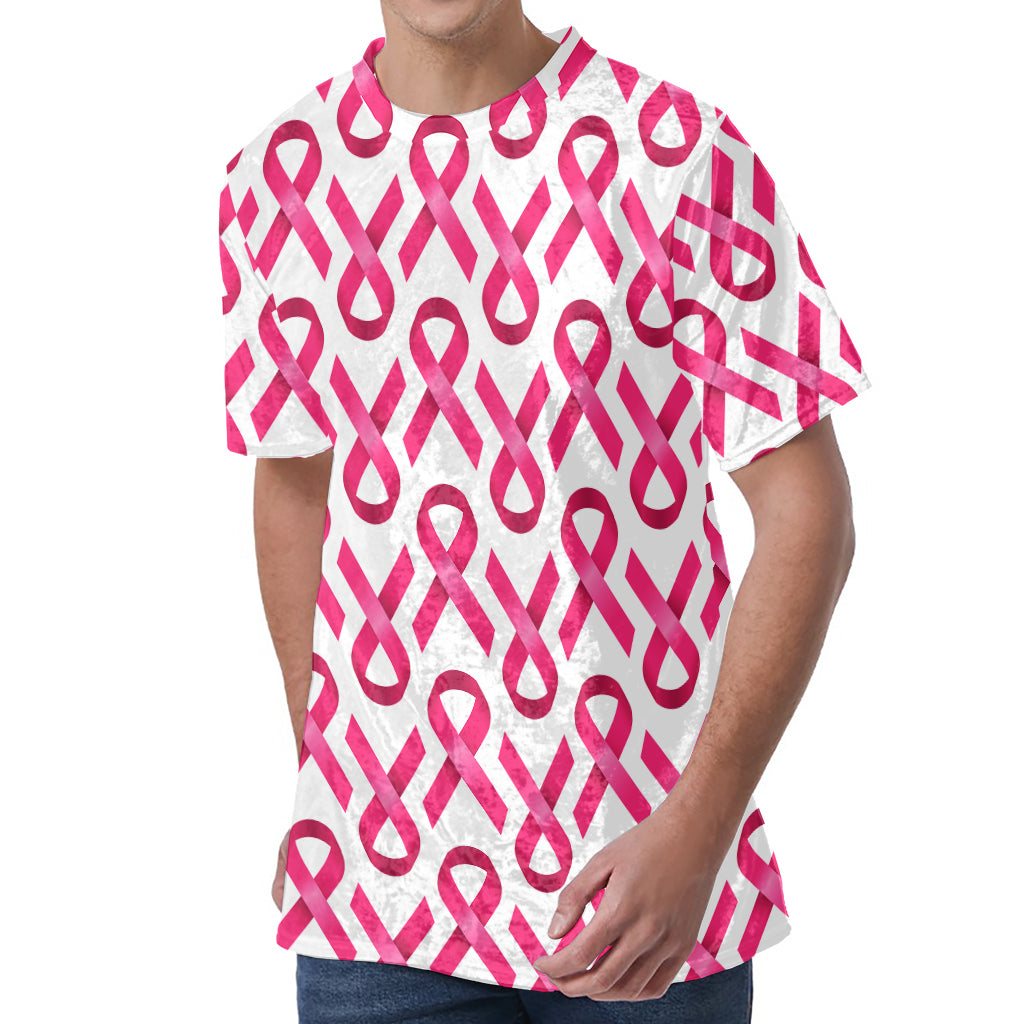 Pink And White Breast Cancer Print Men's Velvet T-Shirt
