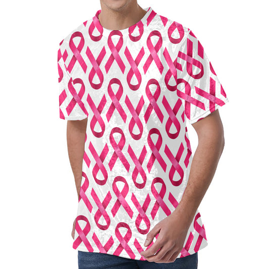 Pink And White Breast Cancer Print Men's Velvet T-Shirt