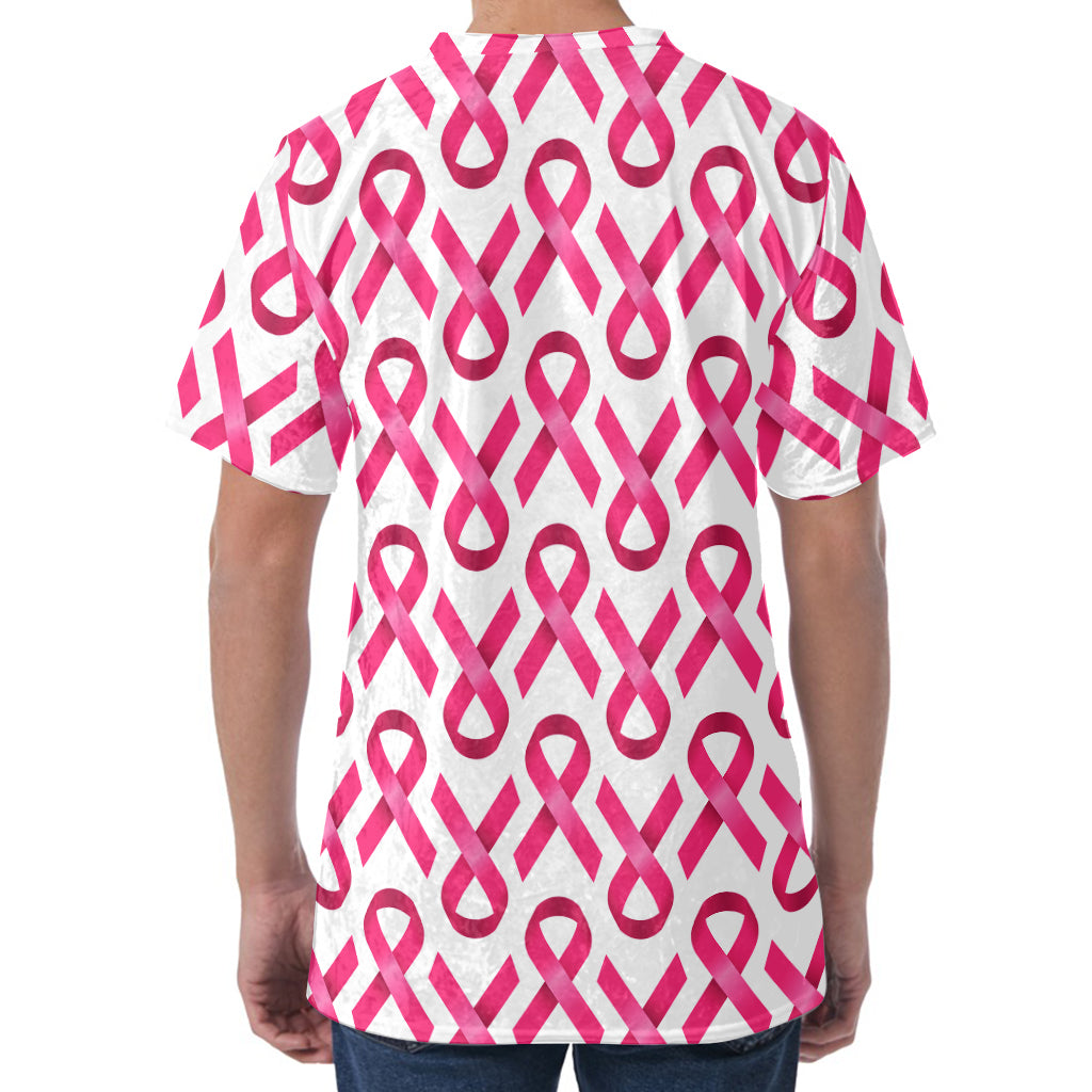 Pink And White Breast Cancer Print Men's Velvet T-Shirt