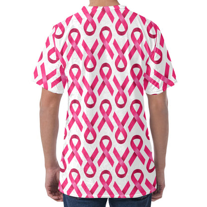 Pink And White Breast Cancer Print Men's Velvet T-Shirt