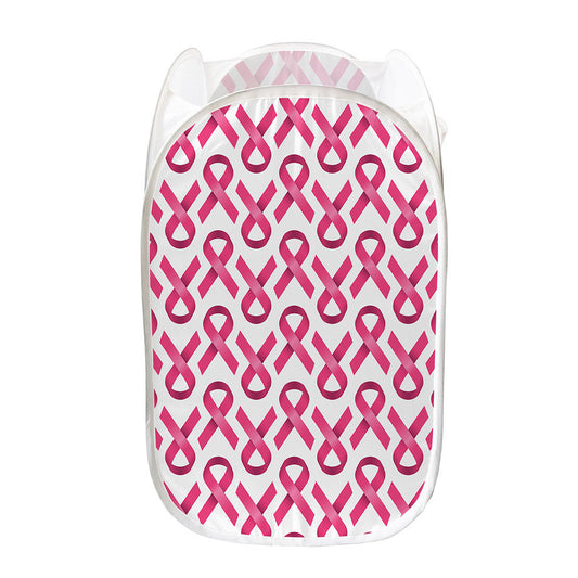 Pink And White Breast Cancer Print Mesh Laundry Hamper