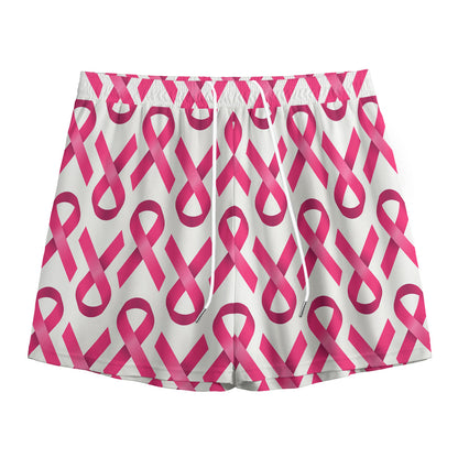 Pink And White Breast Cancer Print Mesh Shorts