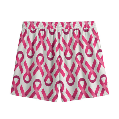 Pink And White Breast Cancer Print Mesh Shorts