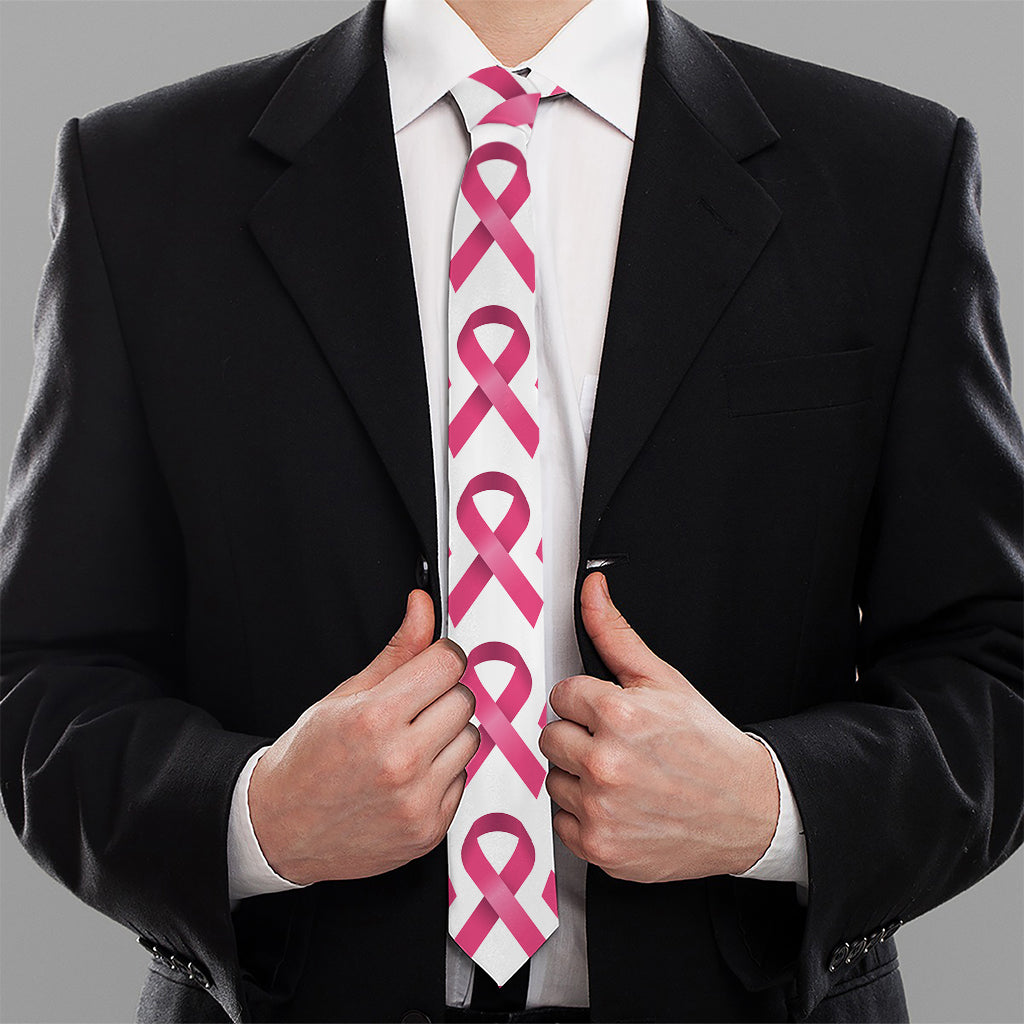 Pink And White Breast Cancer Print Necktie