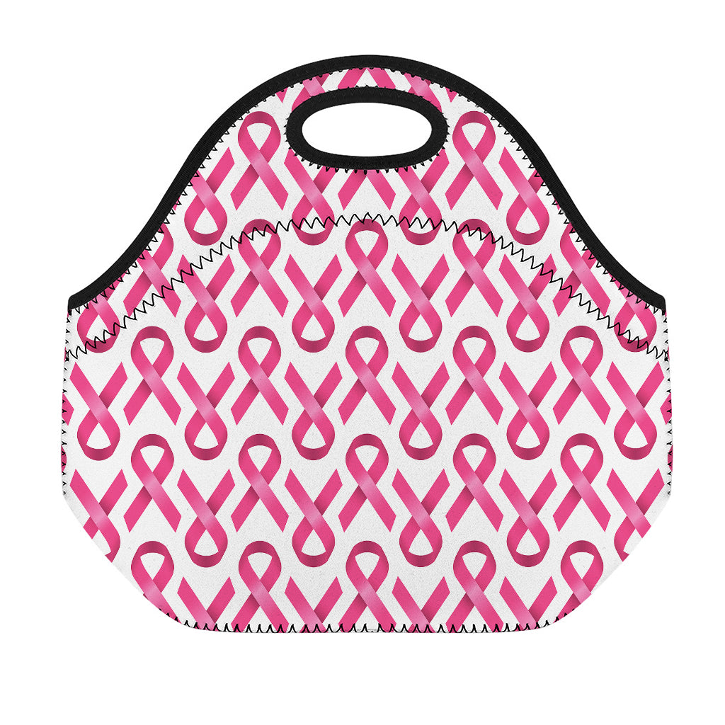 Pink And White Breast Cancer Print Neoprene Lunch Bag
