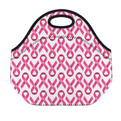 Pink And White Breast Cancer Print Neoprene Lunch Bag