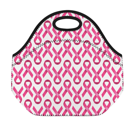 Pink And White Breast Cancer Print Neoprene Lunch Bag