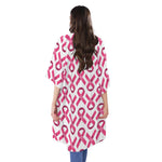 Pink And White Breast Cancer Print Open Front Beach Cover Up