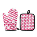 Pink And White Breast Cancer Print Oven Mitt And Pot Holder Set
