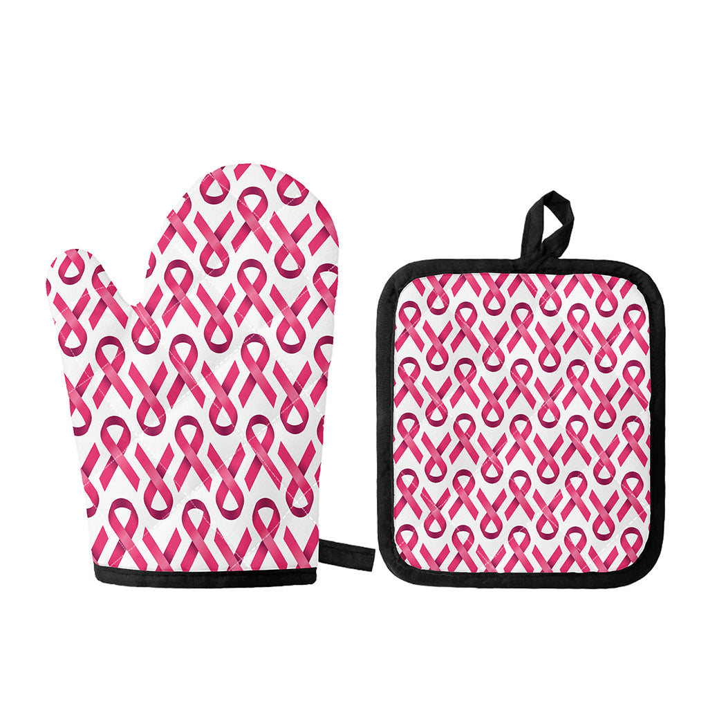 Pink And White Breast Cancer Print Oven Mitt And Pot Holder Set