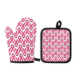 Pink And White Breast Cancer Print Oven Mitt And Pot Holder Set