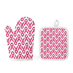 Pink And White Breast Cancer Print Oven Mitt And Pot Holder Set