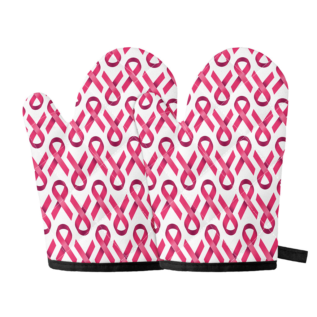 Pink And White Breast Cancer Print Oven Mitts