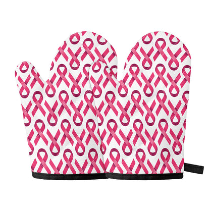 Pink And White Breast Cancer Print Oven Mitts