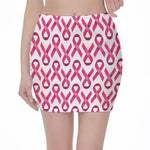 Pink And White Breast Cancer Print Pencil Mini Skirt