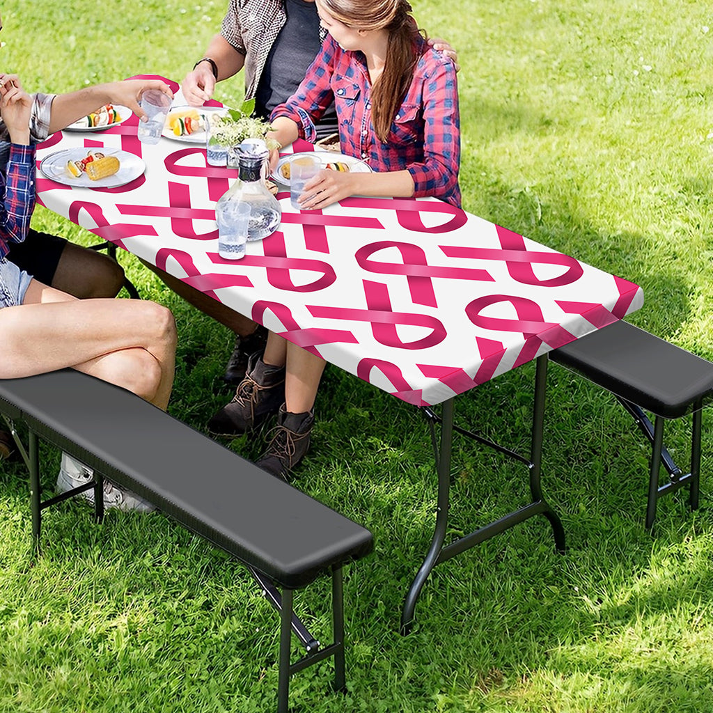 Pink And White Breast Cancer Print Picnic Table Cover