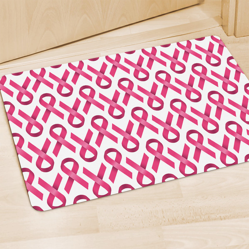 Pink And White Breast Cancer Print Polyester Doormat