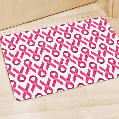 Pink And White Breast Cancer Print Polyester Doormat
