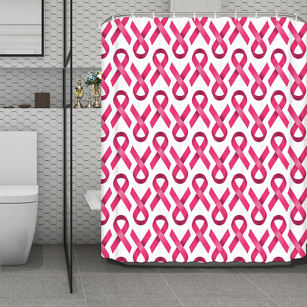 Pink And White Breast Cancer Print Polyester Shower Curtain