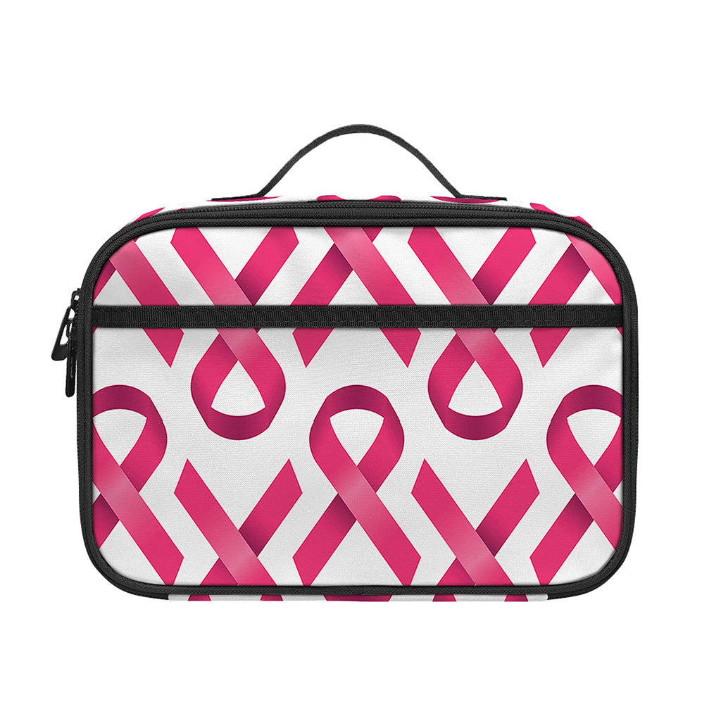 Pink And White Breast Cancer Print Portable Lunch Bag