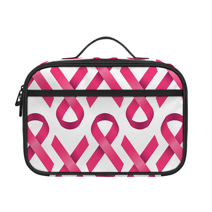 Pink And White Breast Cancer Print Portable Lunch Bag
