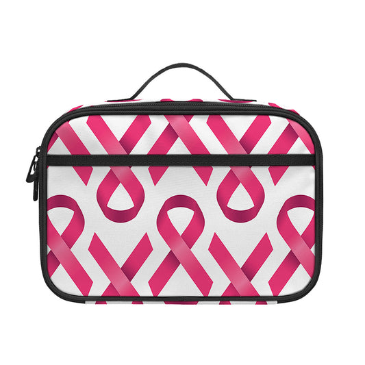 Pink And White Breast Cancer Print Portable Lunch Bag