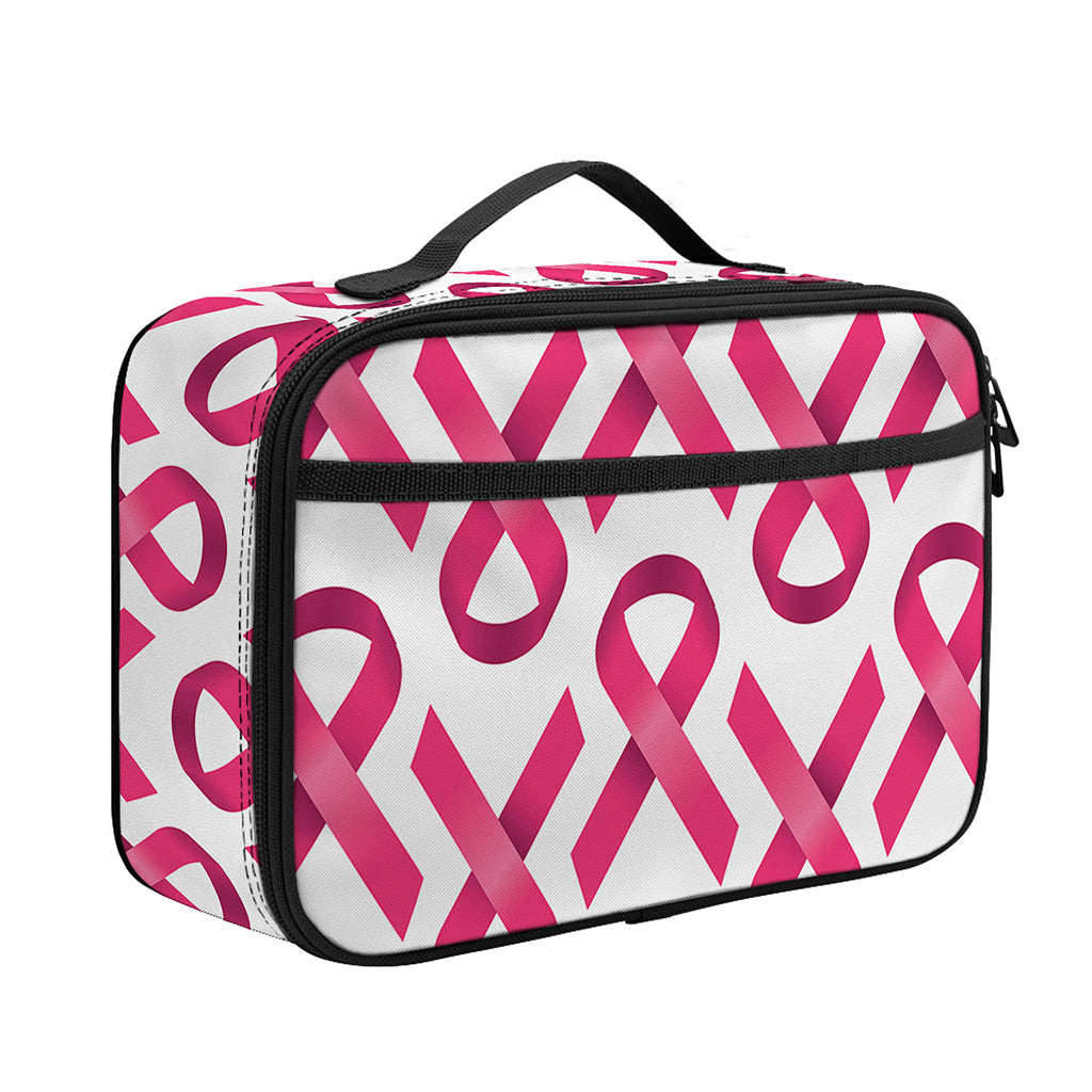 Pink And White Breast Cancer Print Portable Lunch Bag