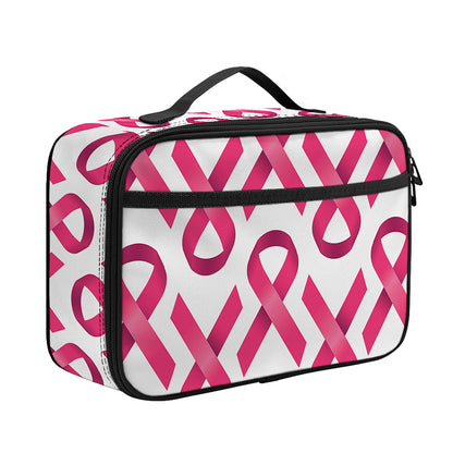 Pink And White Breast Cancer Print Portable Lunch Bag