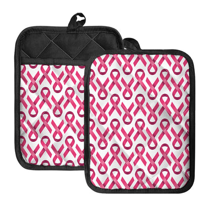 Pink And White Breast Cancer Print Pot Holders With Pocket