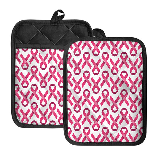 Pink And White Breast Cancer Print Pot Holders With Pocket
