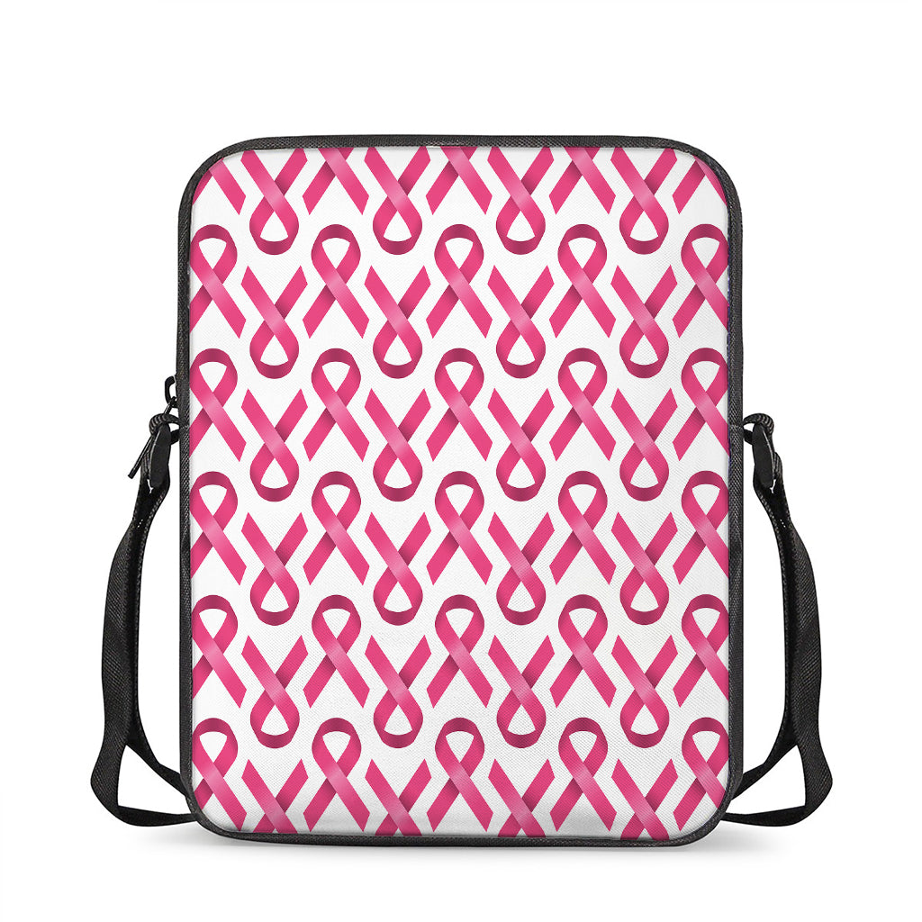 Pink And White Breast Cancer Print Rectangular Crossbody Bag
