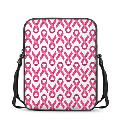 Pink And White Breast Cancer Print Rectangular Crossbody Bag