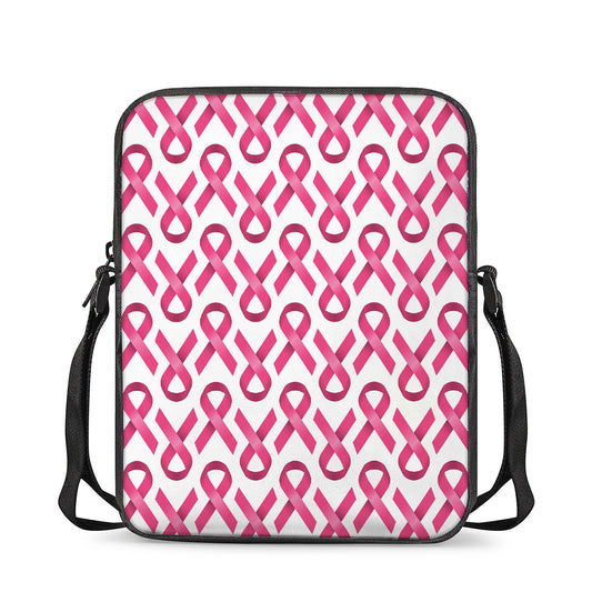 Pink And White Breast Cancer Print Rectangular Crossbody Bag
