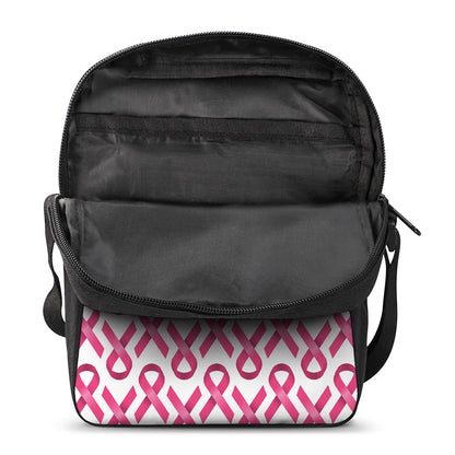 Pink And White Breast Cancer Print Rectangular Crossbody Bag