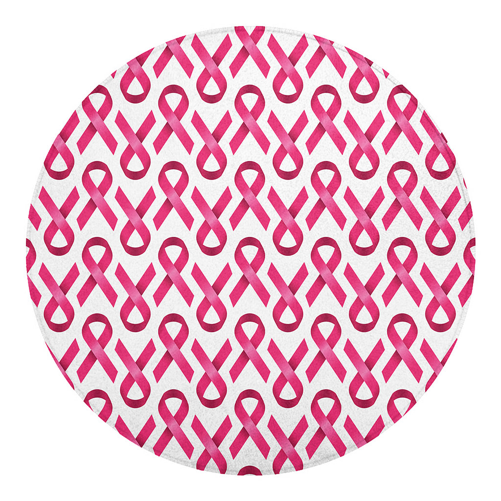 Pink And White Breast Cancer Print Round Blanket