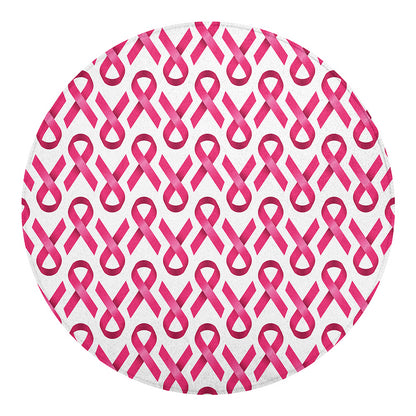 Pink And White Breast Cancer Print Round Blanket