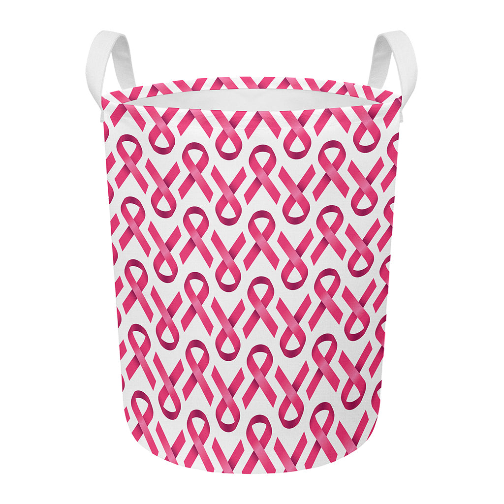Pink And White Breast Cancer Print Round Laundry Basket