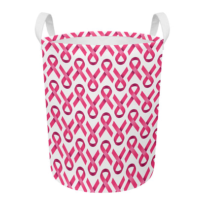 Pink And White Breast Cancer Print Round Laundry Basket