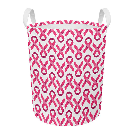 Pink And White Breast Cancer Print Round Laundry Basket