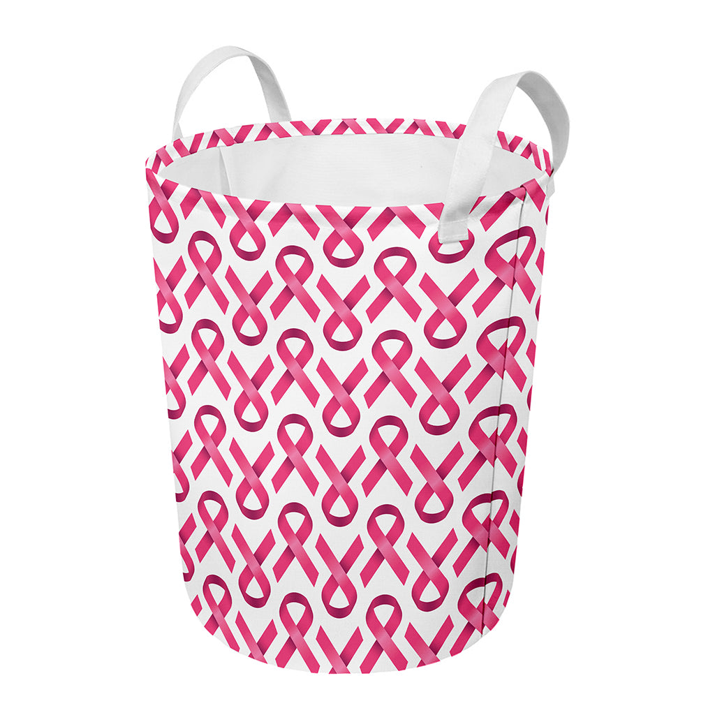 Pink And White Breast Cancer Print Round Laundry Basket