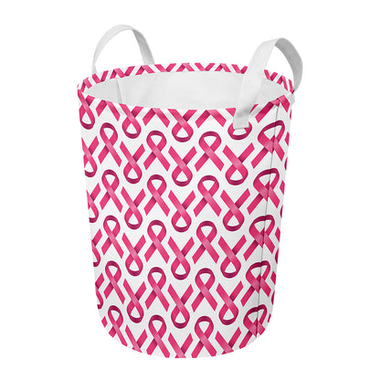 Pink And White Breast Cancer Print Round Laundry Basket