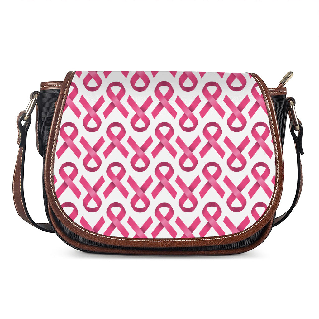 Pink And White Breast Cancer Print Saddle Bag