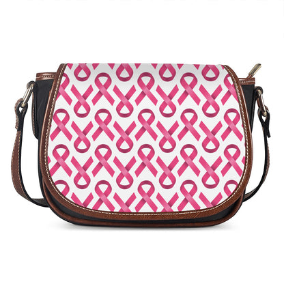 Pink And White Breast Cancer Print Saddle Bag