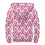 Pink And White Breast Cancer Print Sherpa Lined Zip Up Hoodie