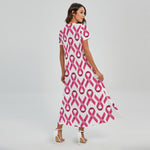 Pink And White Breast Cancer Print Short Sleeve Maxi Dress