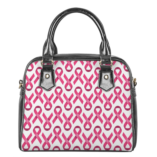Pink And White Breast Cancer Print Shoulder Handbag