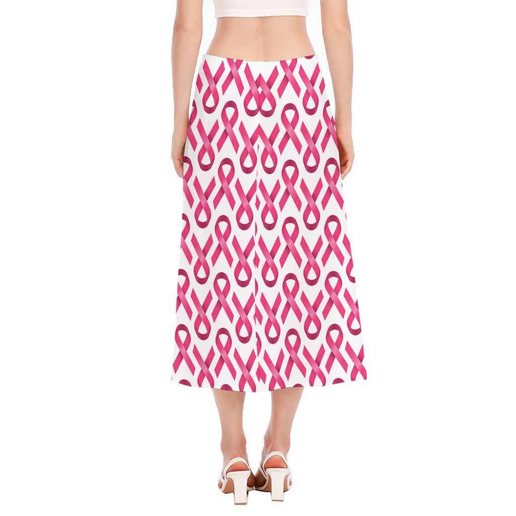 Pink And White Breast Cancer Print Side Slit Midi Skirt