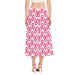 Pink And White Breast Cancer Print Side Slit Midi Skirt