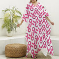 Pink And White Breast Cancer Print Silk V-Neck Kaftan Dress